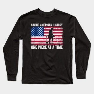 Metal Detecting USA Funny Metal Detector American Flag Long Sleeve T-Shirt